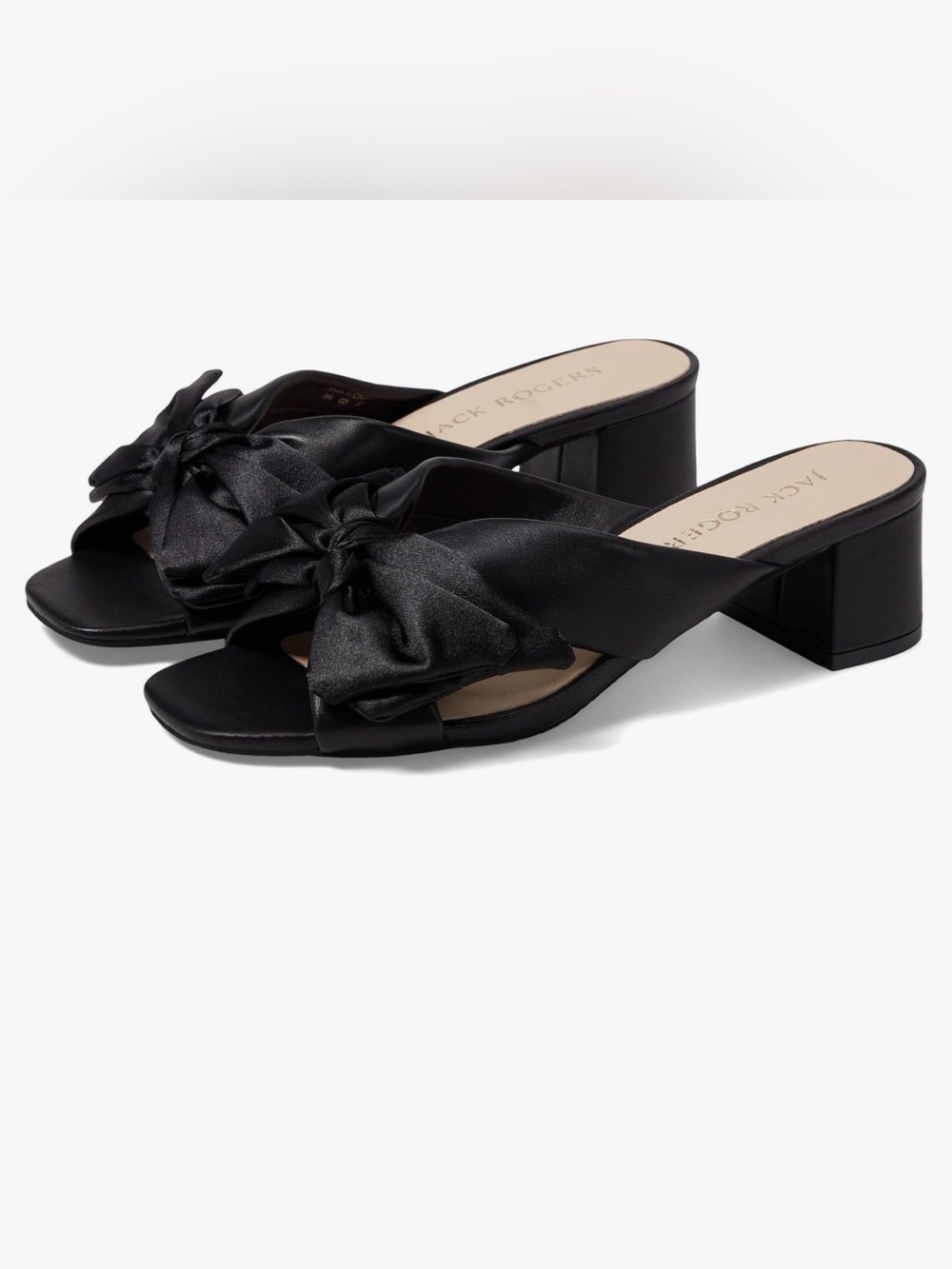Jack Rogers black Satin Knot Block Heel Mule - Women's. Debra Mid Heel